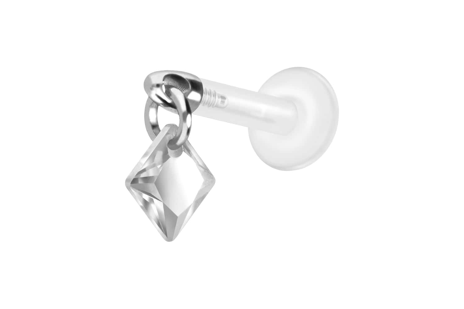 PTFE Labret Piercing mit Innengewinde + Titan-Aufsatz KRISTALLQUADRAT